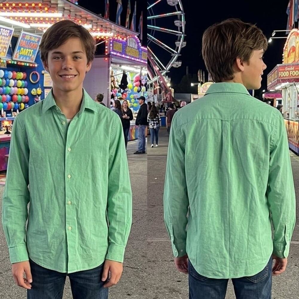 Chaps Long Sleeve Green Button Dress Shirt Boys Medium 10 12 Chest 32 Woven
